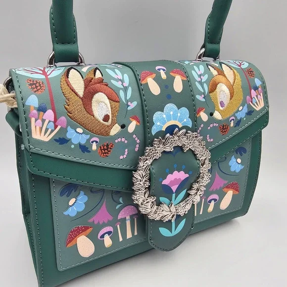 Loungefly Disney Bambi Folk Floral Green Crossbody Bag Purse New - Picture 9 of 12